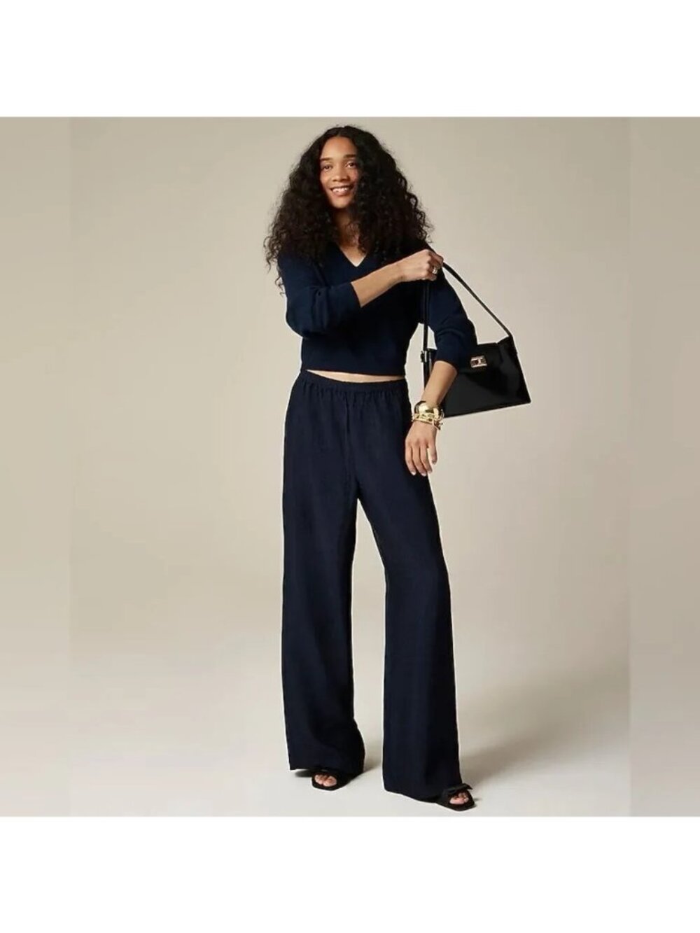 J CREW Stratus pant textured satin Navy blue SMALL wide leg tailored preppy - Picture 2 of 12